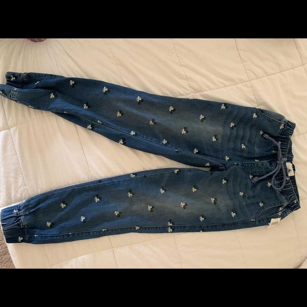 NWT Disney Parks - Mickey Mouse all over print denim joggers- SIZE XS